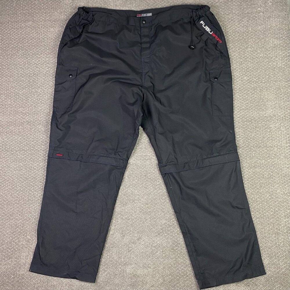 Vintage FUBU Sport Pants Convertible Men's 4XL black Nylon Cargo Tech Y2K Bungy